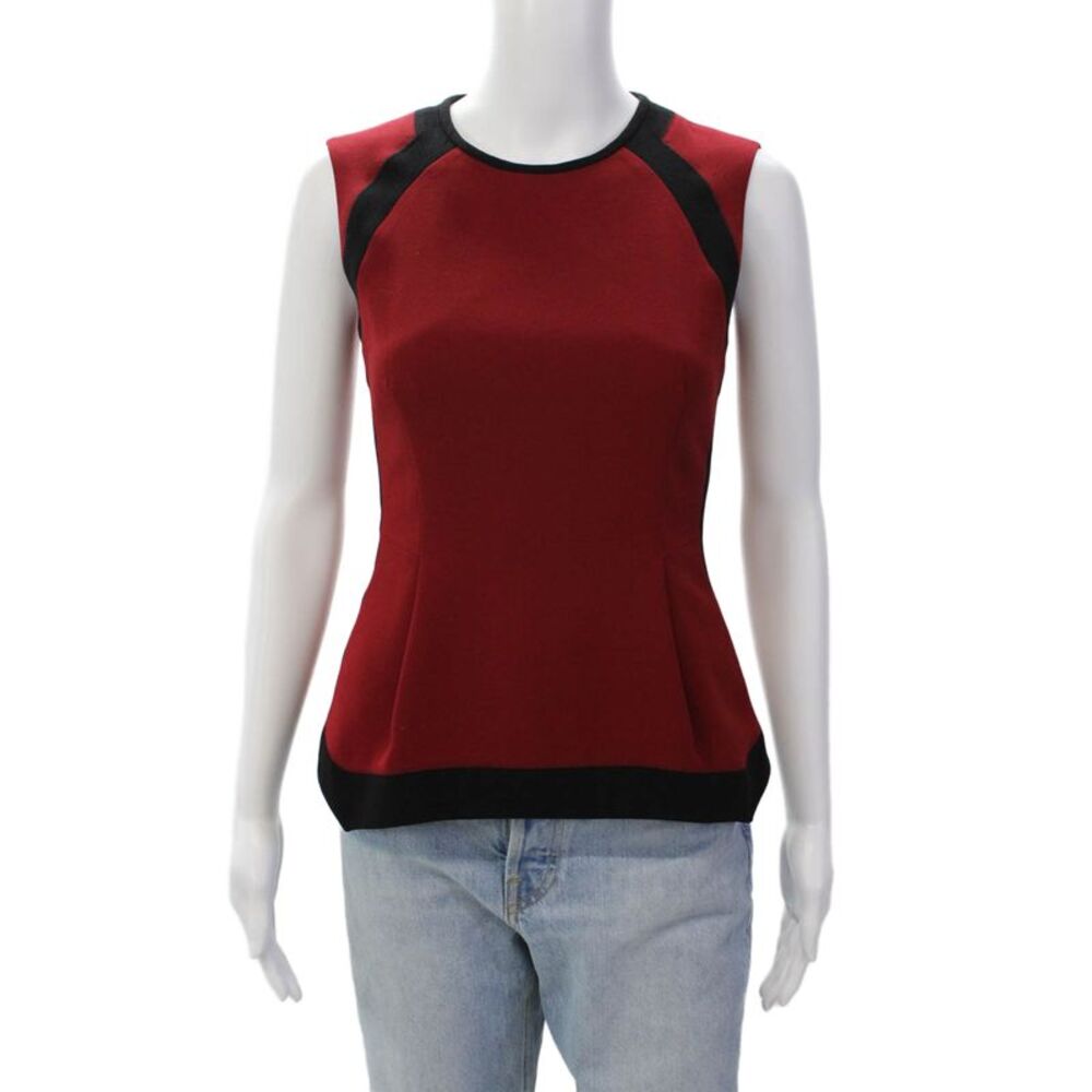 O'2nd Womens Color Block Printed Zipped Sleeveless Peplum Blouse Red Size 0